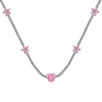 Dazzling Pink Heart Flower Necklace